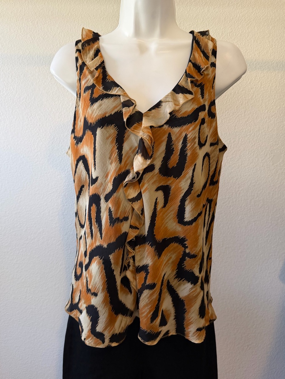 100% Silk Animal Print Blouse By Nora Noh Size Large